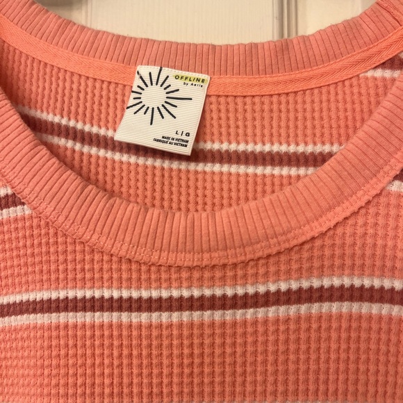 Offline by Aerie Striped Pink Long Sleeve Waffle Top - Picture 2 of 5